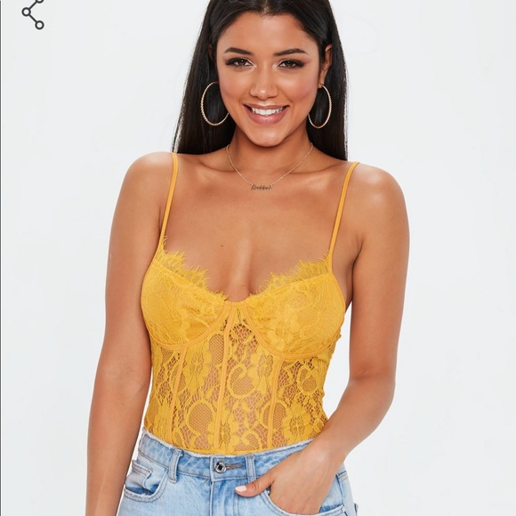 Tall mustard strappy bodysuit - Picture 2 of 4